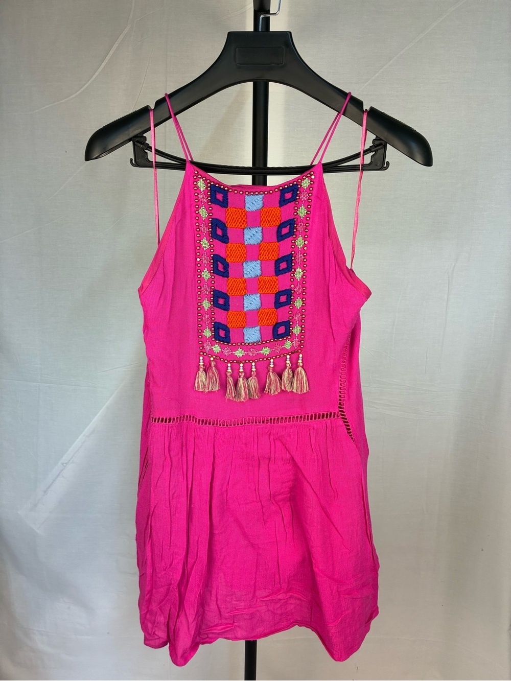 Piper by Townsen Bright Pink Beaded Embroidered Strappy Sundress XS